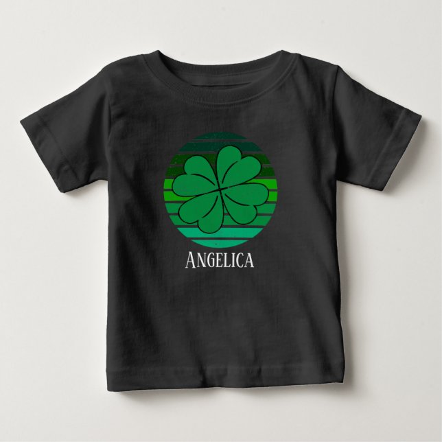 St. Patrick's Day Name 4 Leaf Clover Retro Baby T-shirt (Vorderseite)