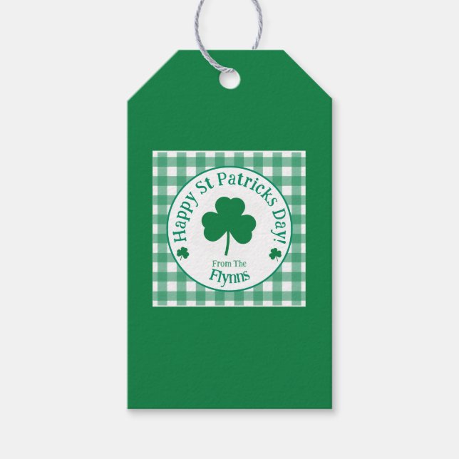 St Patricks Day NAME Irischer Kleeblatt-Grün-Karo Geschenkanhänger (Vorderseite)