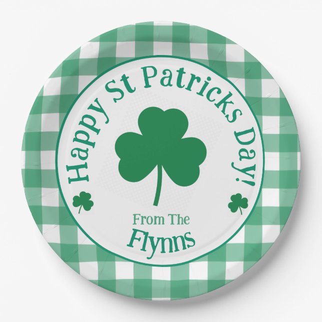 St Patricks Day NAME Irisches Kleeblatt Grün Häkch Pappteller (Vorderseite)