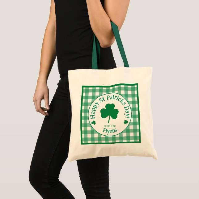 St Patricks Day NAME Irisches Kleeblatt Grün Häkch Tragetasche (Vorderseite (Produkt))