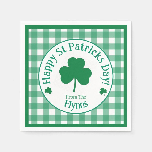 St Patricks Day NAME Irish Clover Green Check Serviette (Vorderseite)