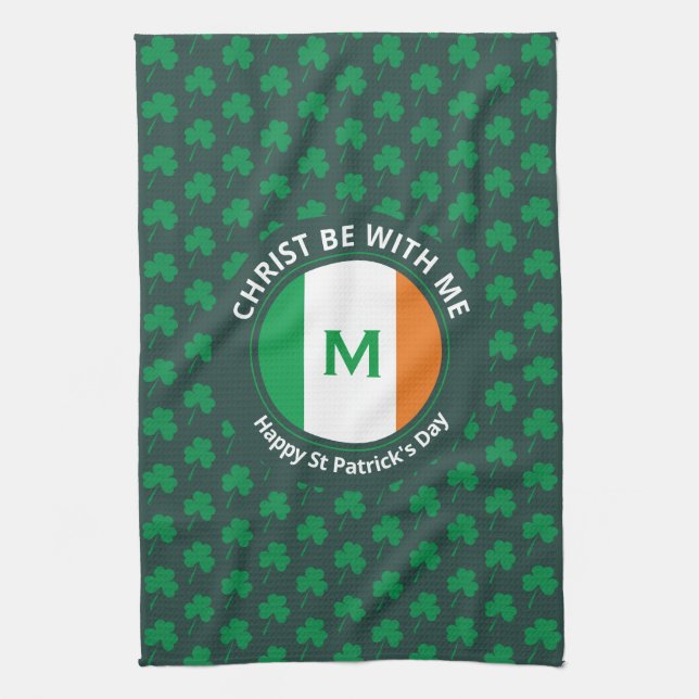 St Patricks Day Name Monogram Kleeblatt Geschirrtuch (Vertikal)
