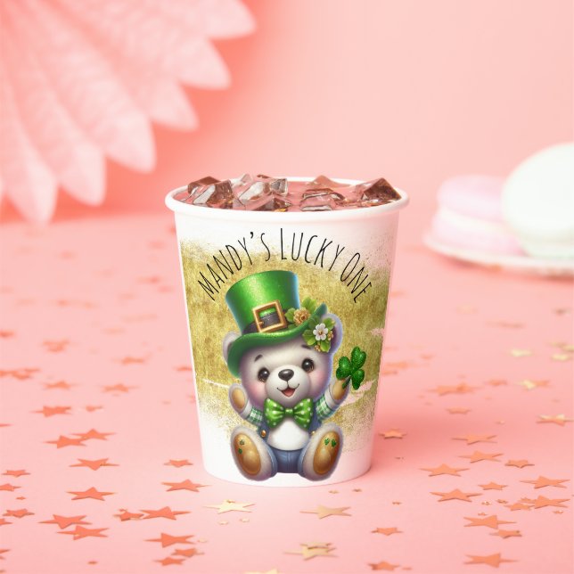 St. Patrick's Day Niedlich Bear Green Gold Pappbecher (Insitu)