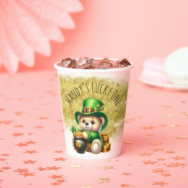 St. Patrick's Day Niedlich Bear Green Gold Pot Pappbecher (Insitu)