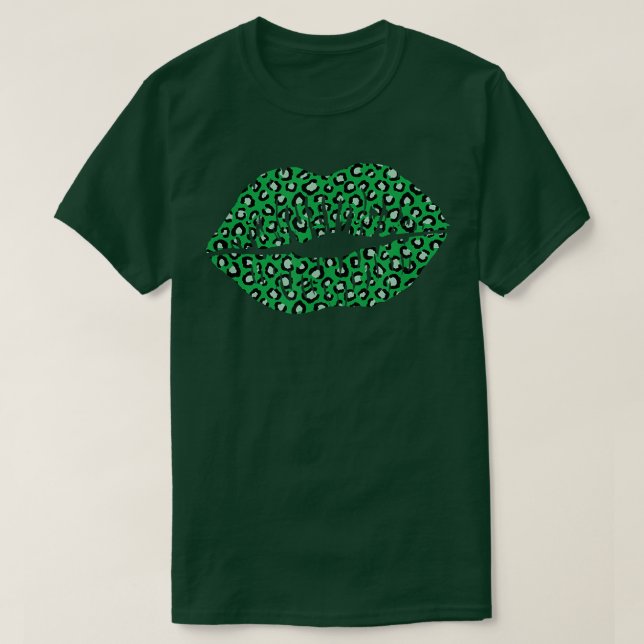 St Patricks Day Niedlich Green Leopard Drucklippen T-Shirt (Design vorne)