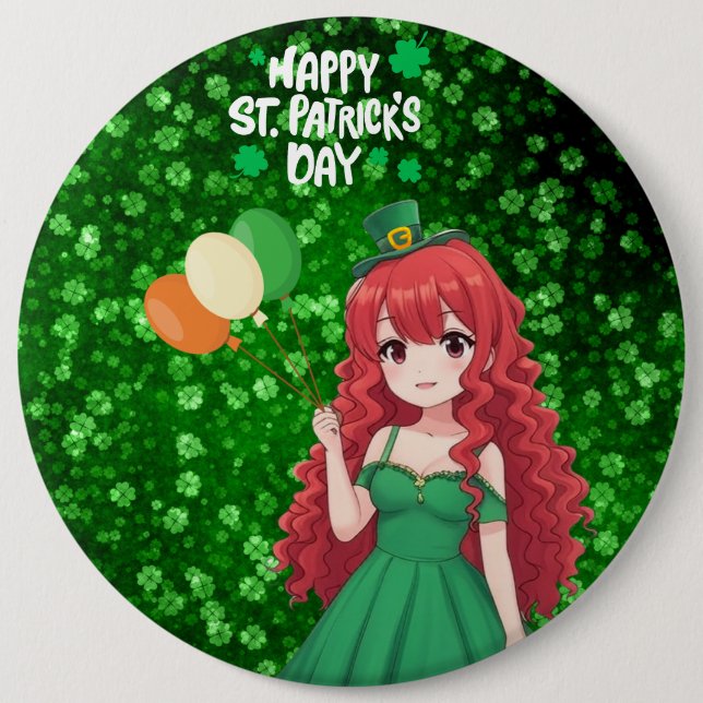 St. Patrick's Day niedlich, Irish Anime Klasse Button (Vorderseite)