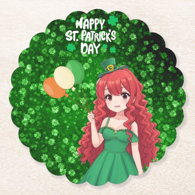 St. Patrick's Day niedlich, Irish Anime Klasse Untersetzer (Vorderseite)