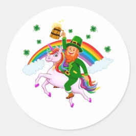 St. Patrick's Day Niedlich Leprechaun Reiten Einho Runder Aufkleber