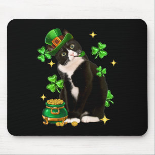St Patricks Day Niedlich Tuxedo Cat Kleeblatt Iris Mousepad