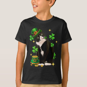 St Patricks Day Niedlich Tuxedo Cat Kleeblatt Iris T-Shirt