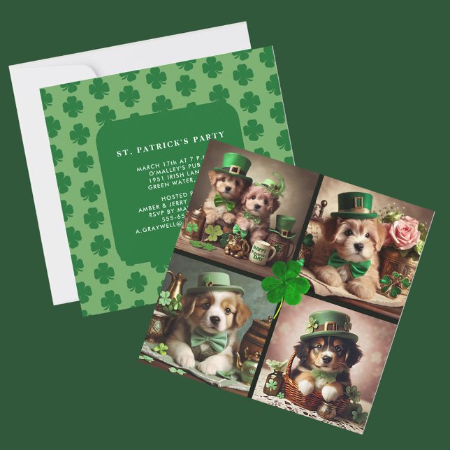 St Patrick's Day Niedliche irische Welpen im Grüne Einladung (St Patrick's Day Cute Irish Puppies in Green Party Invitation)