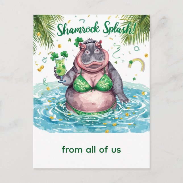St. Patrick's Day Nilpferd-Poolparty  Feiertagspostkarte (Vorderseite)