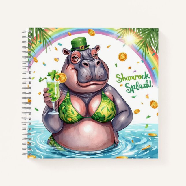 St. Patrick's Day Nilpferd Poolparty Notizbuch (Vorderseite)