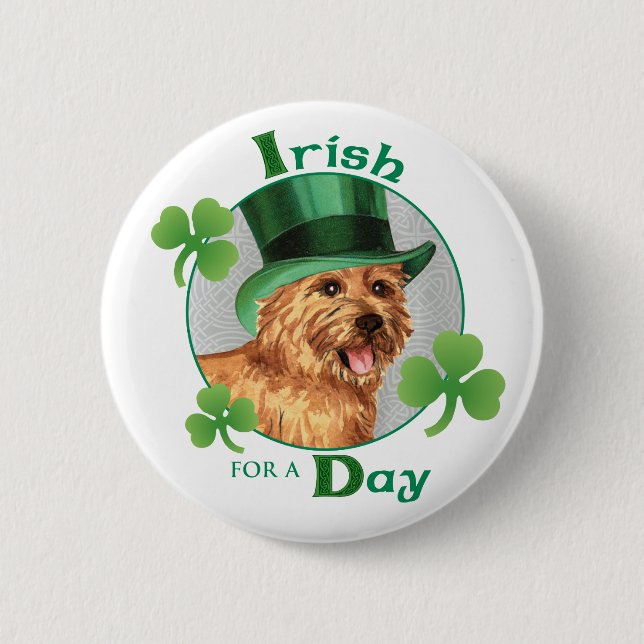 St. Patrick's Day Norwich Terrier Button (Vorderseite)