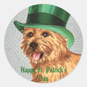 St. Patrick's Day Norwich Terrier Runder Aufkleber