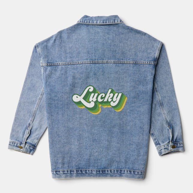 St Patrick's Day Not Lucky Word Retro Stil Jeansjacke (Rückseite)