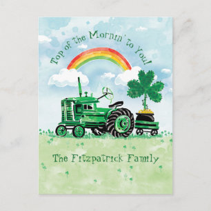 St. Patrick's Day Oldtimer-Traktor mit Namen Postkarte