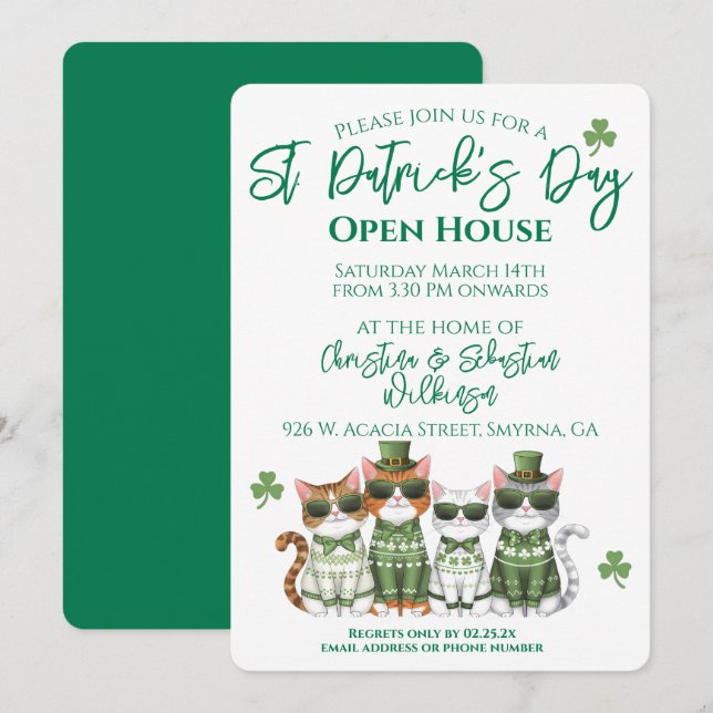 St Patrick's Day Open House Cats Einladung (Vorne/Hinten)