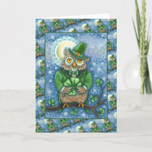 ST. PATRICK'S DAY OWL, 4 LEAF CLOVER LEPRECHAUN FEIERTAGSKARTE