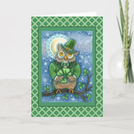 ST. PATRICK'S DAY OWL, 4 LEAF CLOVER LEPRECHAUN FEIERTAGSKARTE