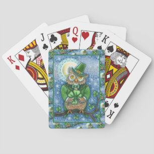 ST. PATRICK'S DAY OWL, 4 LEAF CLOVER LEPRECHAUN SPIELKARTEN