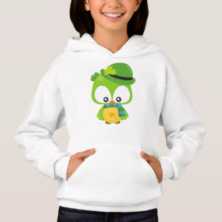 St. Patrick's Day Owl, Clovers, Leprechaun Hat Hoodie