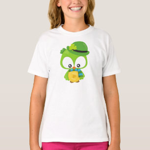 St. Patrick's Day Owl, Clovers, Leprechaun Hat T-Shirt