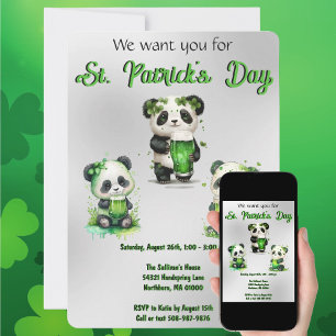 St. Patrick's Day Panda Bear Party Einladung