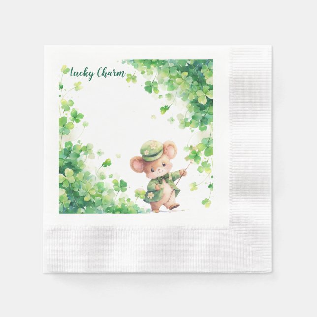 St. Patrick's Day Paper Napkin mit charmanter Maus Serviette (Vorderseite)