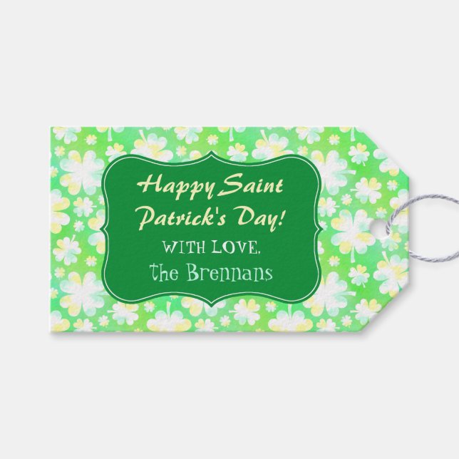 St Patricks Day Party Custom Green Kleeblatt Cloue Geschenkanhänger (Vorderseite (Horizontal))