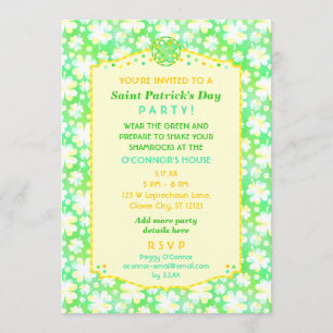St. Patrick's Day Party Elegantes Retro Kleeblatt Einladung