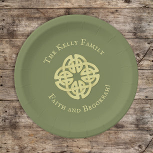 St. Patrick's Day Party Green Celtic Cross Custom Pappteller