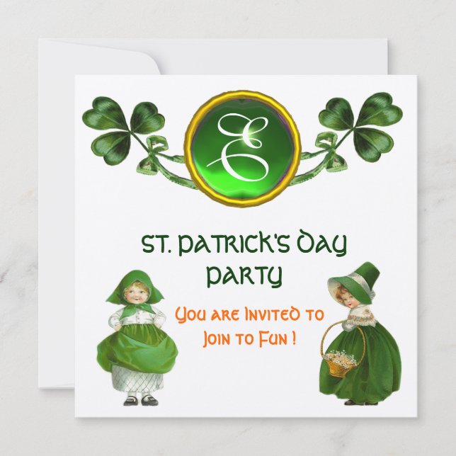 ST. PATRICK'S DAY PARTY GREEN EMERALD MONOGRAM EINLADUNG (Vorderseite)