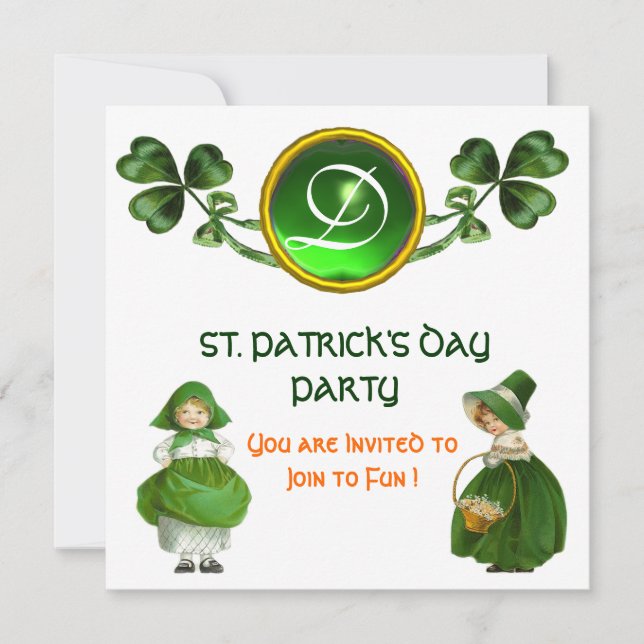 ST. PATRICK'S DAY PARTY GREEN EMERALD MONOGRAM EINLADUNG (Vorderseite)