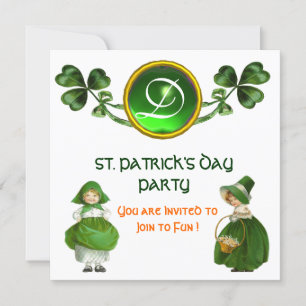 ST. PATRICK'S DAY PARTY GRÜNES SMARAGD-MONOGRAMM EINLADUNG