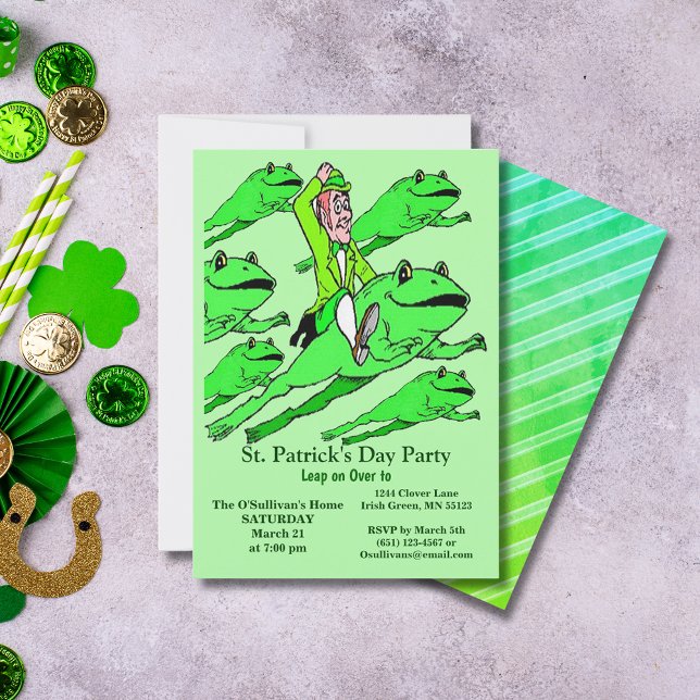 St. Patrick's Day Party Ire Riding a Frog Einladung (St. Patrick's Day Party Irishman Riding a Frog Invitation)