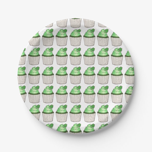St. Patrick's Day Party Kleeblatt Cupcake Pappteller (Vorderseite)