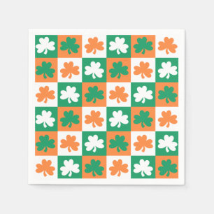 St. Patrick's Day Party Kleeblatt Fun Karo Muster Serviette