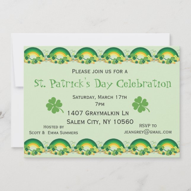 St. Patricks Day Party Kleeblatt Regenbogen Klee Einladung (Vorderseite)