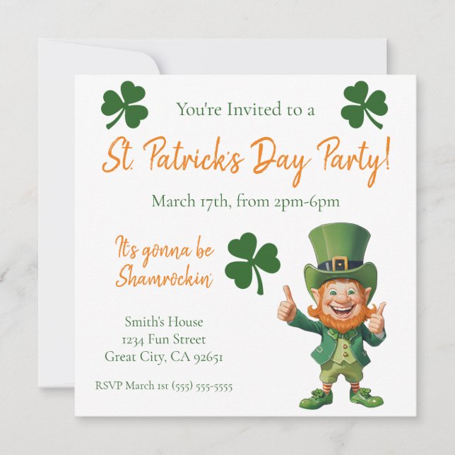 St Patrick's Day Party-Leprechaun Einladung (Vorderseite)