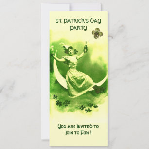 ST.PATRICK'S DAY PARTY MOON LADY MIT KLEEBLÄTTERN EINLADUNG