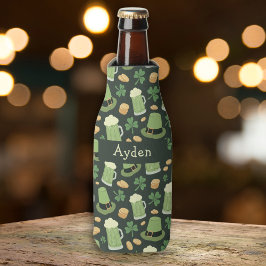 St Patricks Day Pattern Sláinte Funny Green Name Flaschenkühler