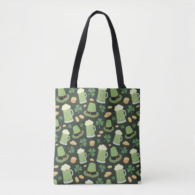St Patricks Day Pattern Sláinte Funny Party Green Tasche (Vorderseite)