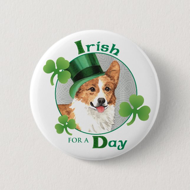 St. Patrick's Day Pembroke Welsh Corgi Button (Vorderseite)