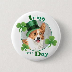 St. Patrick's Day Pembroke Welsh Corgi Button