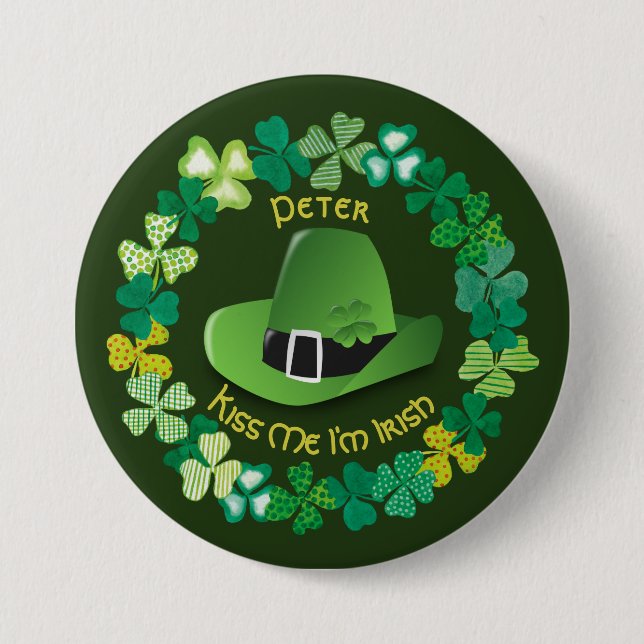 St. Patrick's Day Personalisiert Kiss Me I'm Irish Button (Vorderseite)
