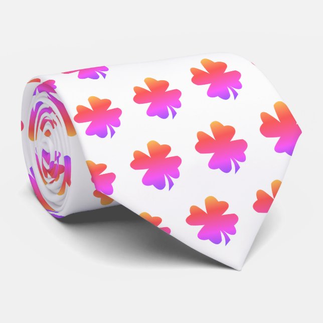 St Patrick's Day Pink White Kleeblatt Geschenk Gef Krawatte (Gerollt)