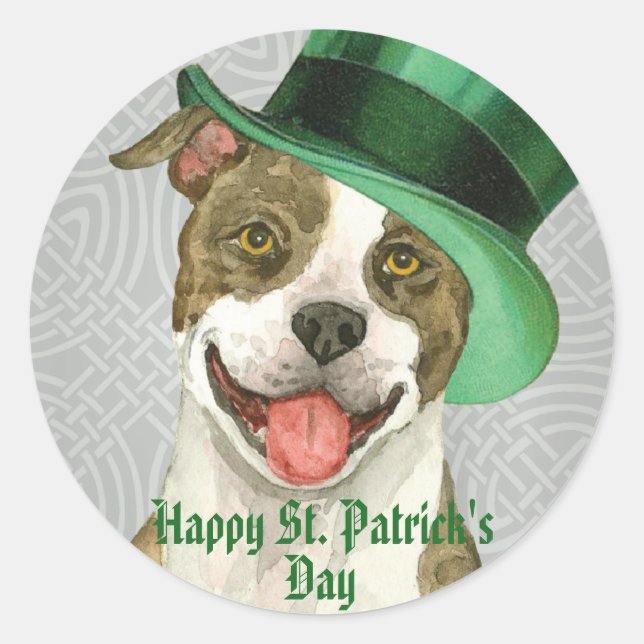 St. Patrick's Day Pit Bull Runder Aufkleber (Vorderseite)