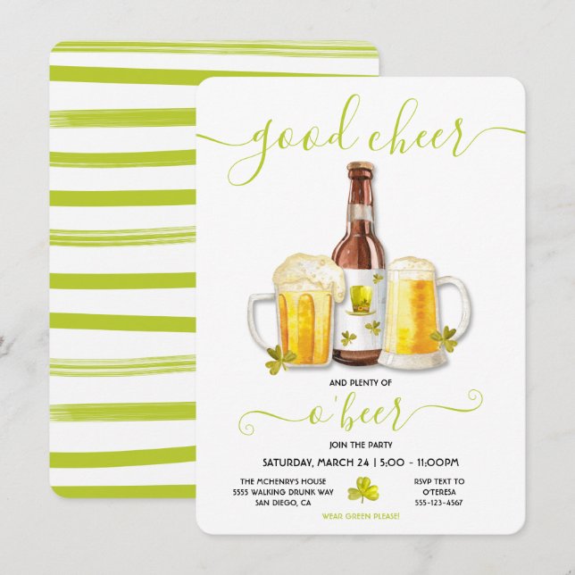 St. Patrick's Day Plenty of O Beer Party Einladung (Vorne/Hinten)