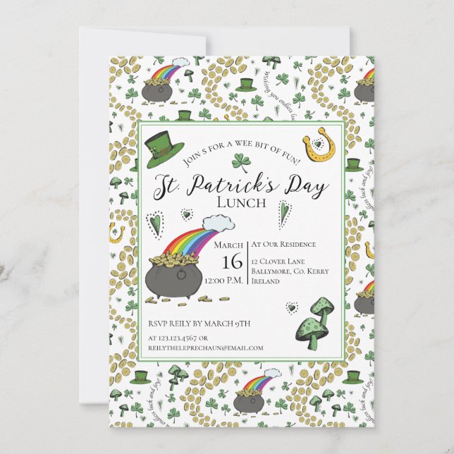 St Patricks Day Pot of Gold Lunch Einladung (Vorderseite)